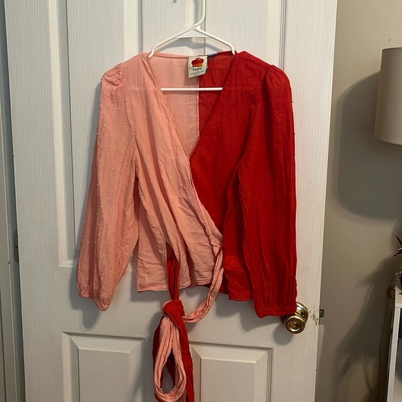 Red and Pink Puff Sleeve Farm Rio Blouse - Picture 1 of 3